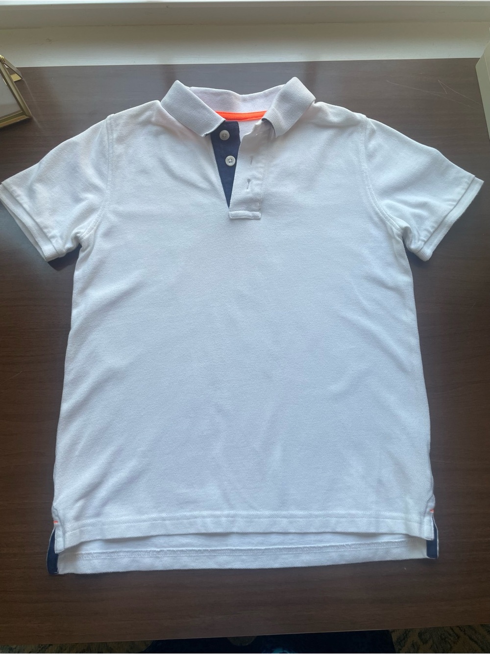 Boden White Kids Polo Top with Navy and Orange Trim